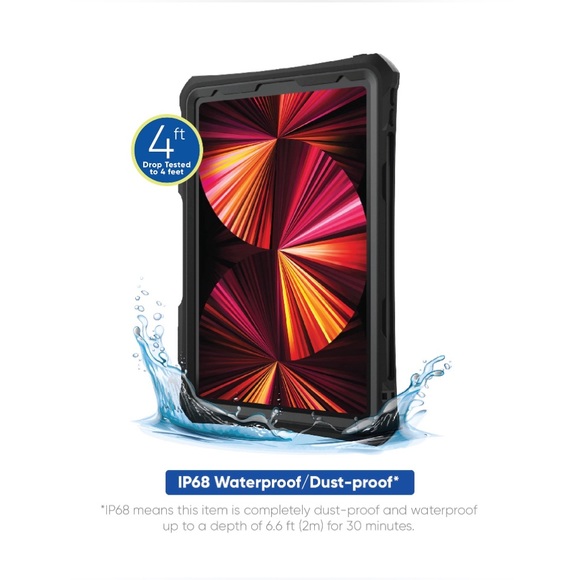 onn. Waterproof Tablet Case for iPad Pro 11" (3rd, 4th generation) - Black - Picture 2 of 7